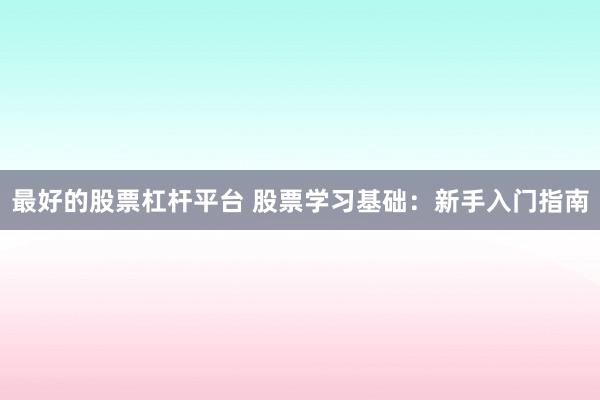 最好的股票杠杆平台 股票学习基础：新手入门指南
