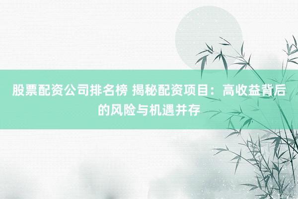 股票配资公司排名榜 揭秘配资项目：高收益背后的风险与机遇并存