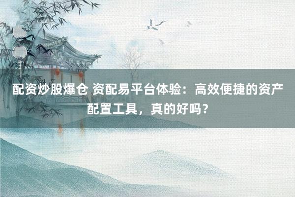 配资炒股爆仓 资配易平台体验：高效便捷的资产配置工具，真的好吗？