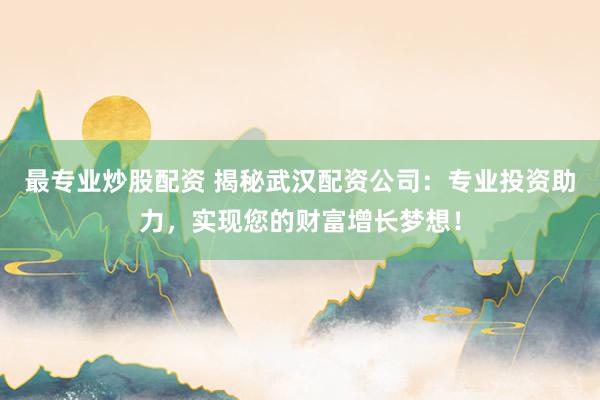 最专业炒股配资 揭秘武汉配资公司：专业投资助力，实现您的财富增长梦想！